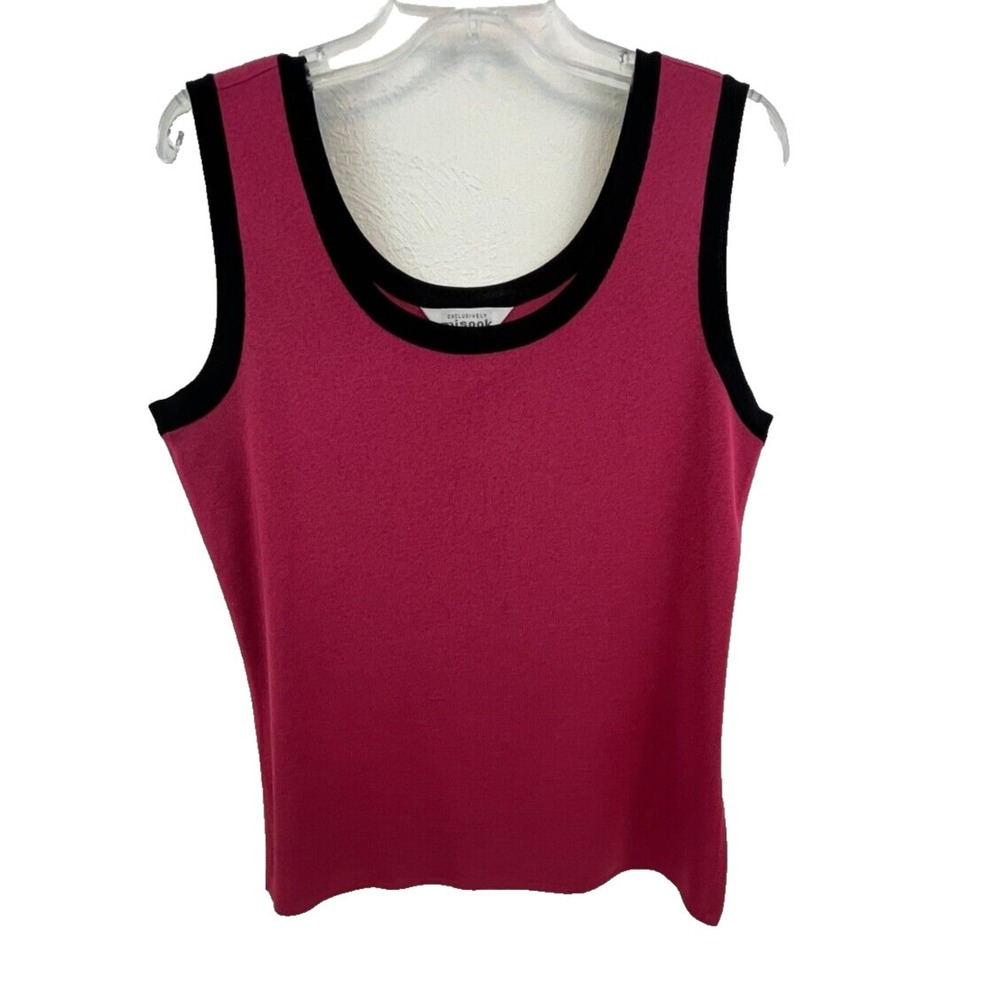 Misook Knit Tank Top Women's Size M Pink Black Sleeveless Round Neck Berry